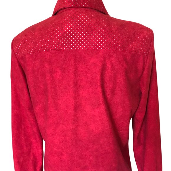 Jordana Metallic Dot Tunic: Vintage 70s Blouse, Red w/Gold Dots, Size Small 6-8 - Picture 8 of 9